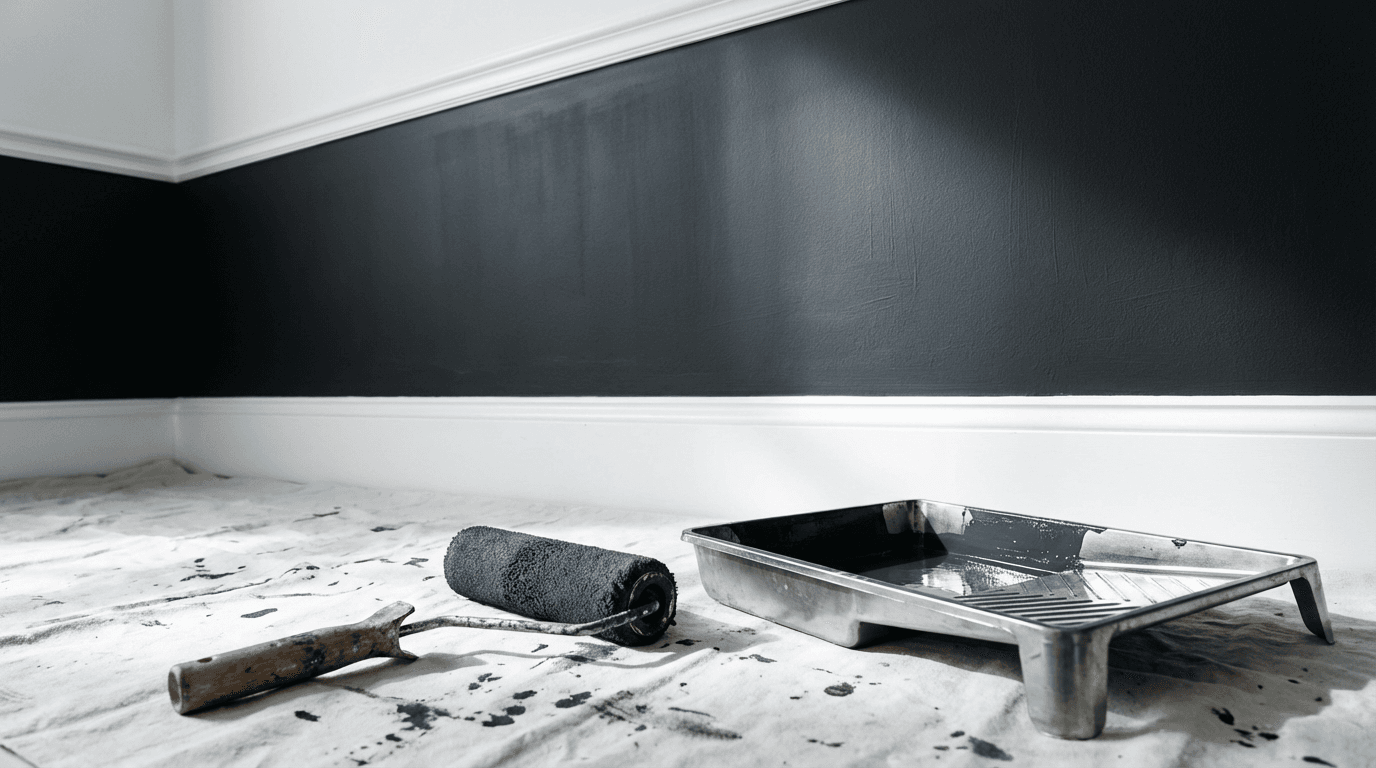 Interior painting with slate blue accent wall