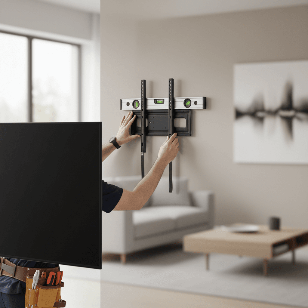 TV mounted on shiplap wall